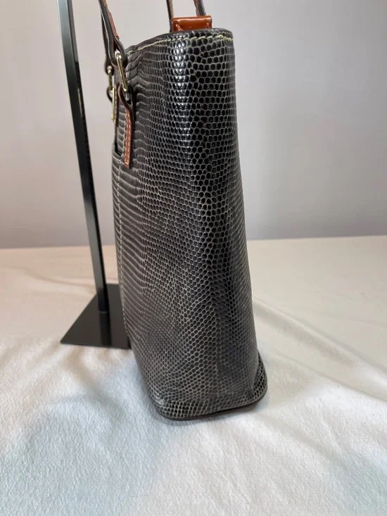 Dooney & Bourke 1975 Embossed Lizard Dark Brown Leather Shoulder Bag - Picture 7 of 15